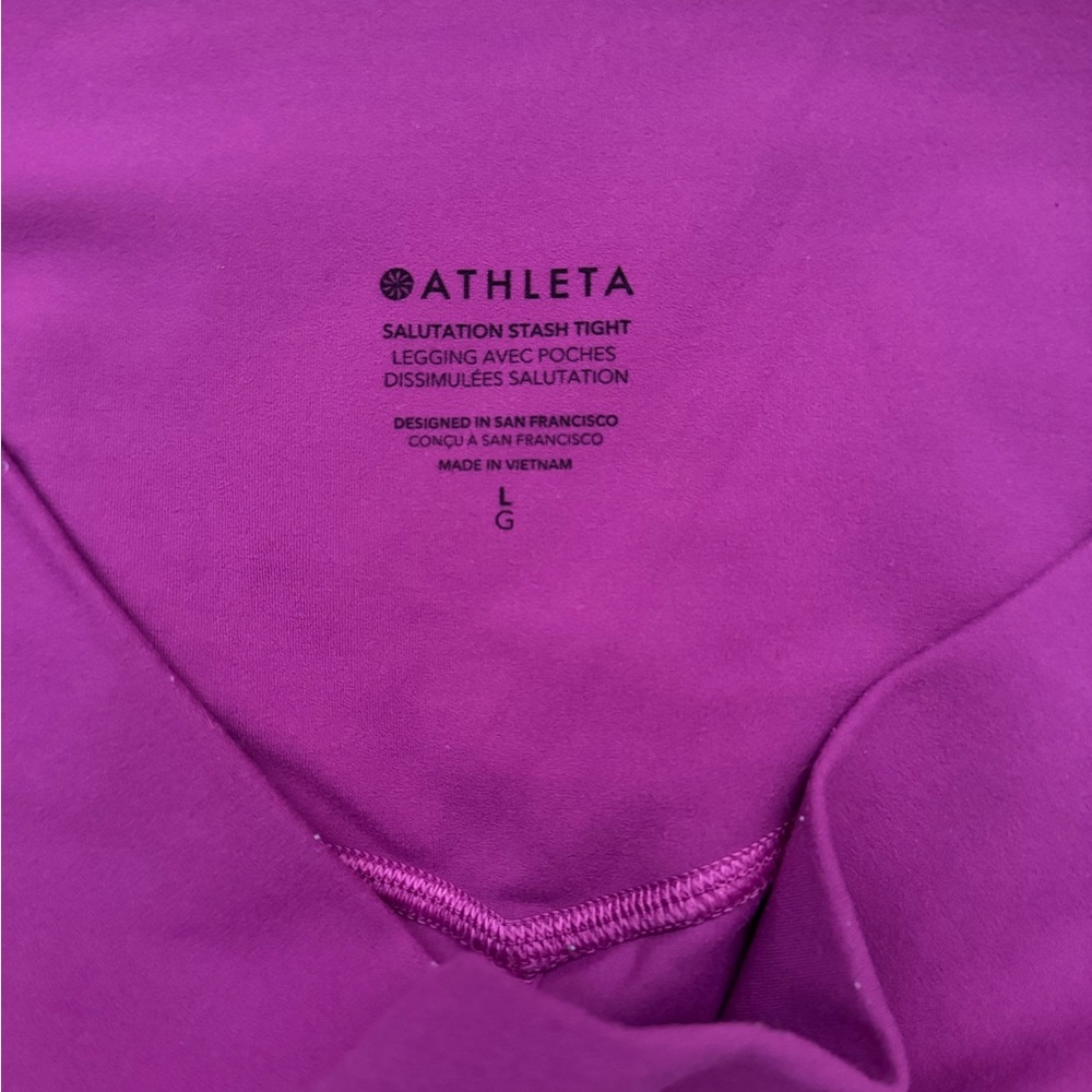 Athleta Salutation Stash Leggings Large Fuchsia Pink Pockets Yoga Athleisure - Picture 4 of 8
